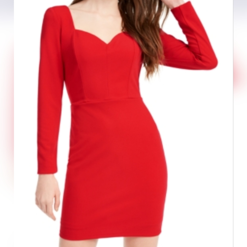 NWT CRYSTAL DOLL RED LONG SLEEVE SHORT BODYCON COCKTAIL DRESS